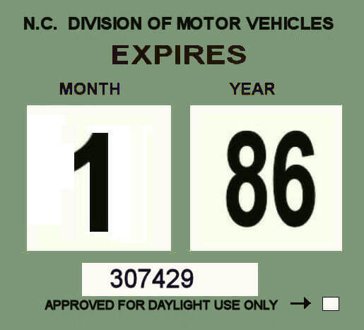 Modal Additional Images for 1985 North Carolina INSPECTION Sticker